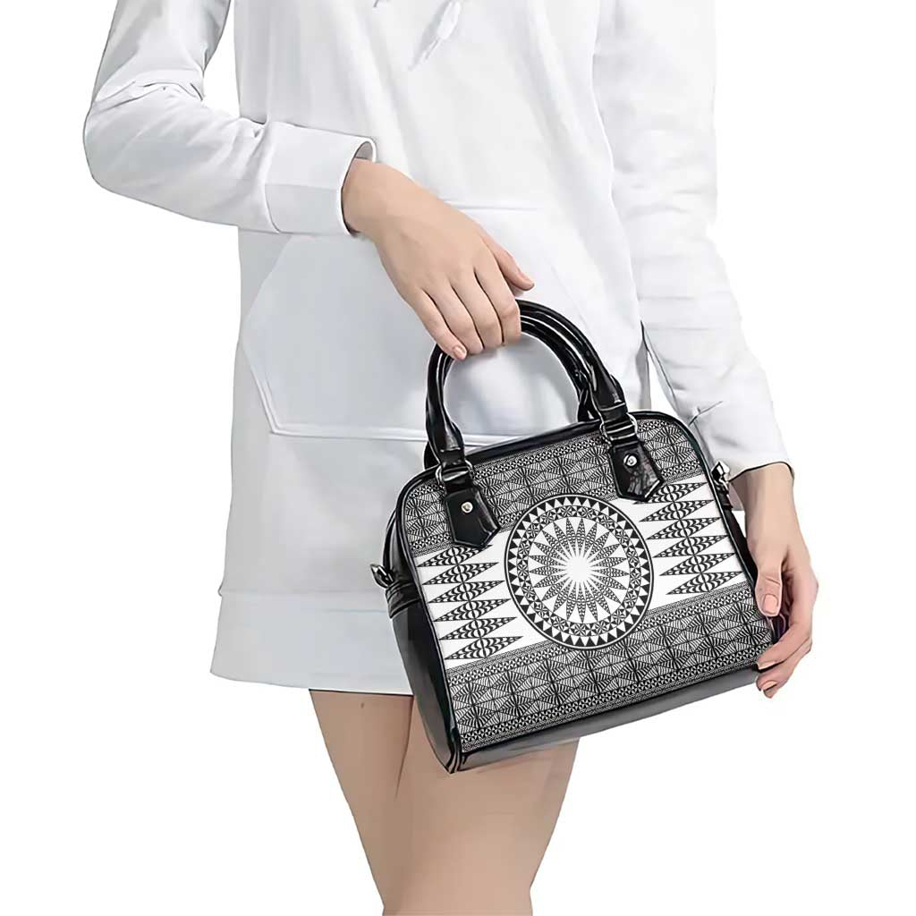 All White Tonga Malo e lelei Shoulder Handbag Vintage Ngatu Tribal Pattern - Polynesian Pride