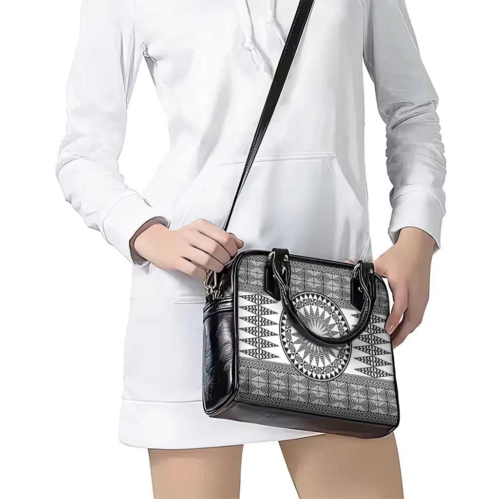 All White Tonga Malo e lelei Shoulder Handbag Vintage Ngatu Tribal Pattern - Polynesian Pride