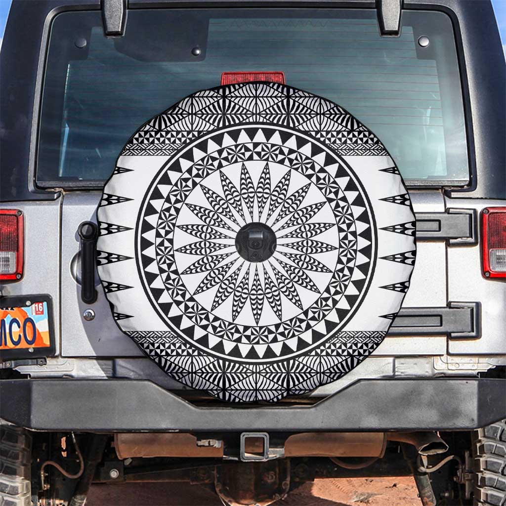 All White Tonga Malo e lelei Spare Tire Cover Vintage Ngatu Tribal Pattern - Polynesian Pride