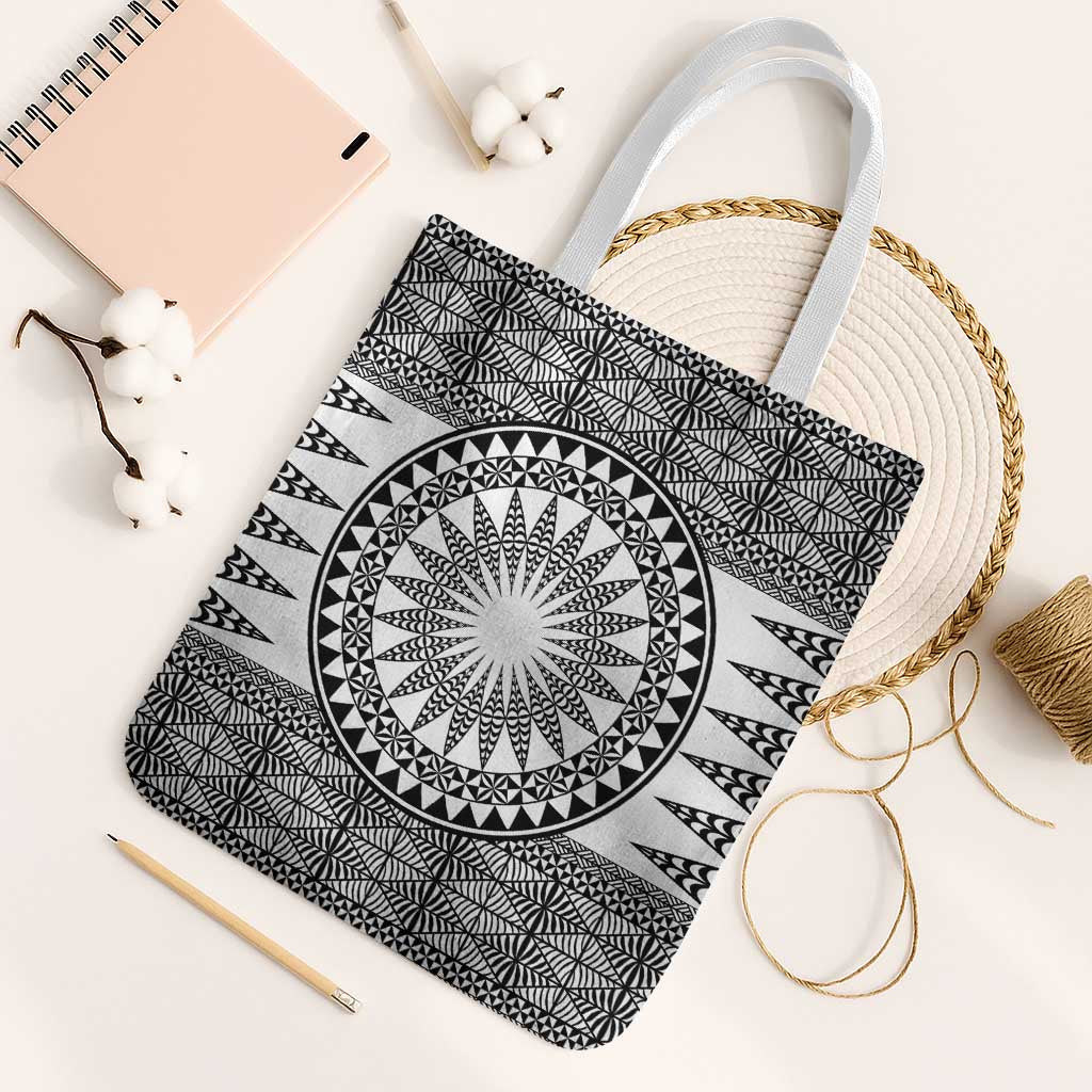 All White Tonga Malo e lelei Tote Bag Vintage Ngatu Tribal Pattern - Polynesian Pride