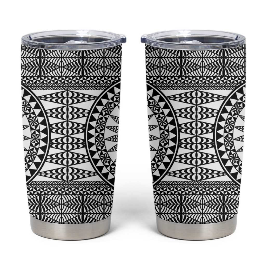 All White Tonga Malo e lelei Tumbler Cup Vintage Ngatu Tribal Pattern - Polynesian Pride