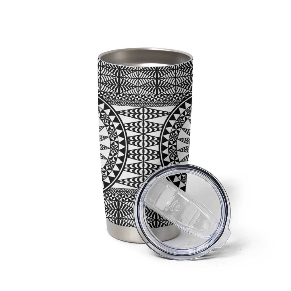 All White Tonga Malo e lelei Tumbler Cup Vintage Ngatu Tribal Pattern - Polynesian Pride