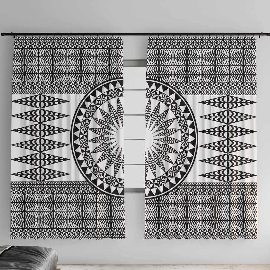 All White Tonga Malo e lelei Window Curtain Vintage Ngatu Tribal Pattern - Polynesian Pride