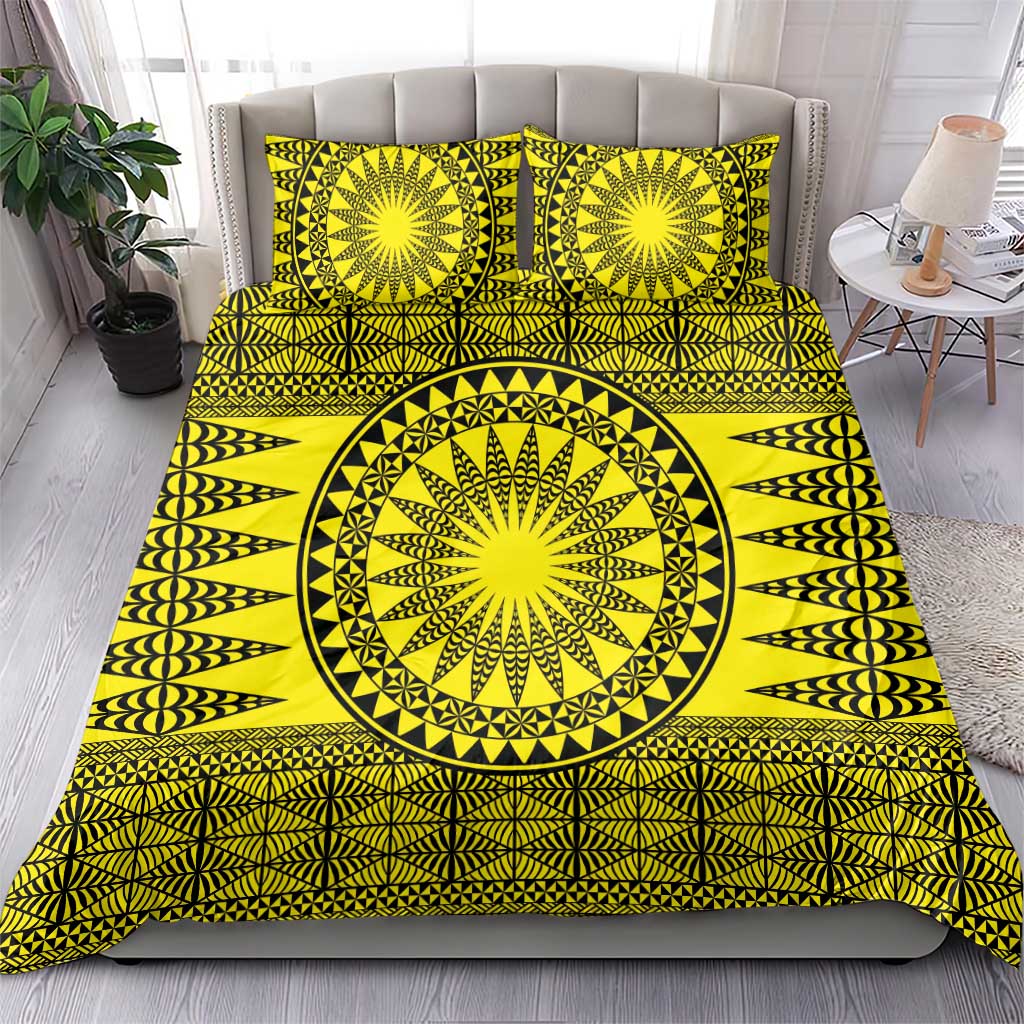 All Yellow Tonga Malo e lelei Bedding Set Vintage Ngatu Tribal Pattern - Polynesian Pride