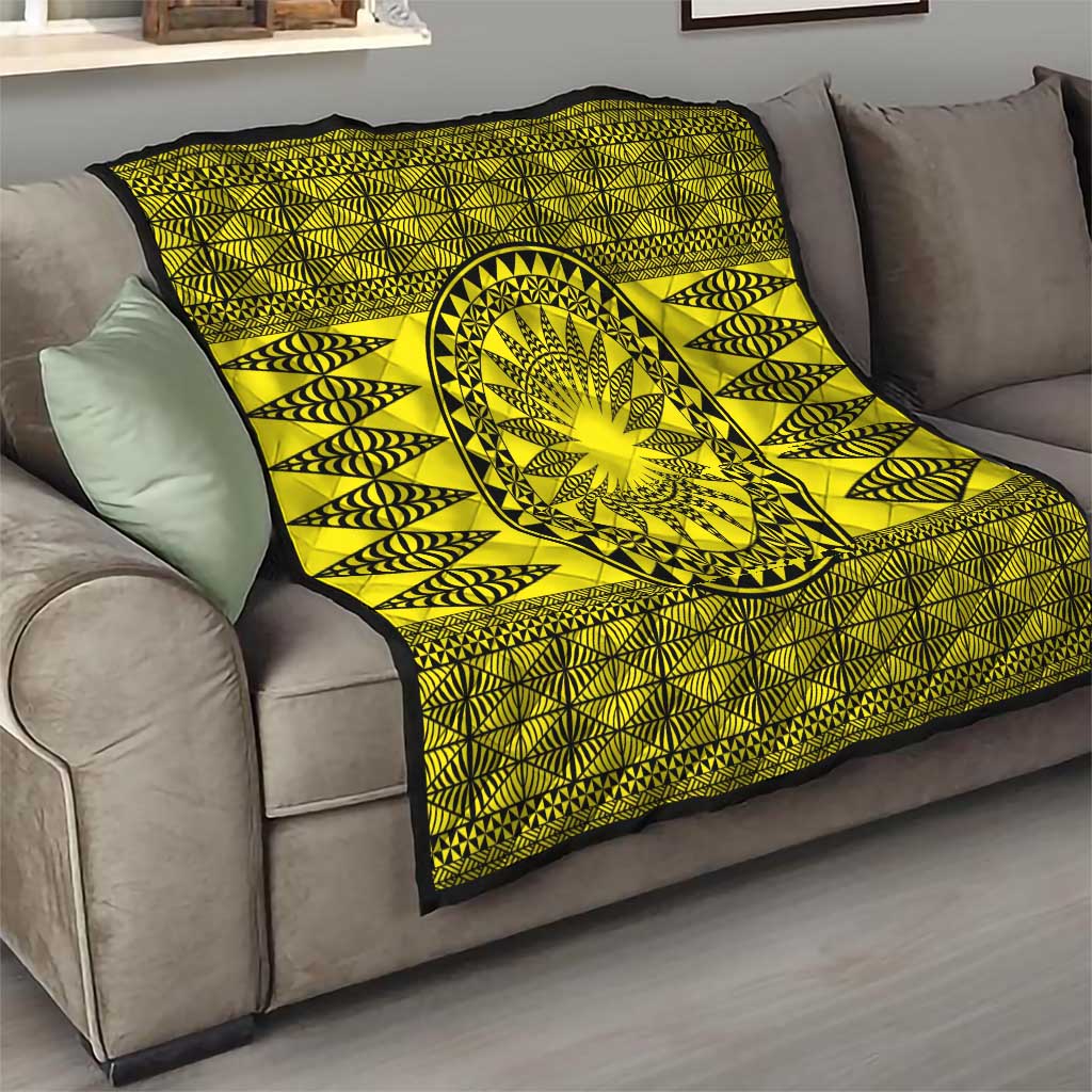 All Yellow Tonga Malo e lelei Quilt Vintage Ngatu Tribal Pattern - Polynesian Pride