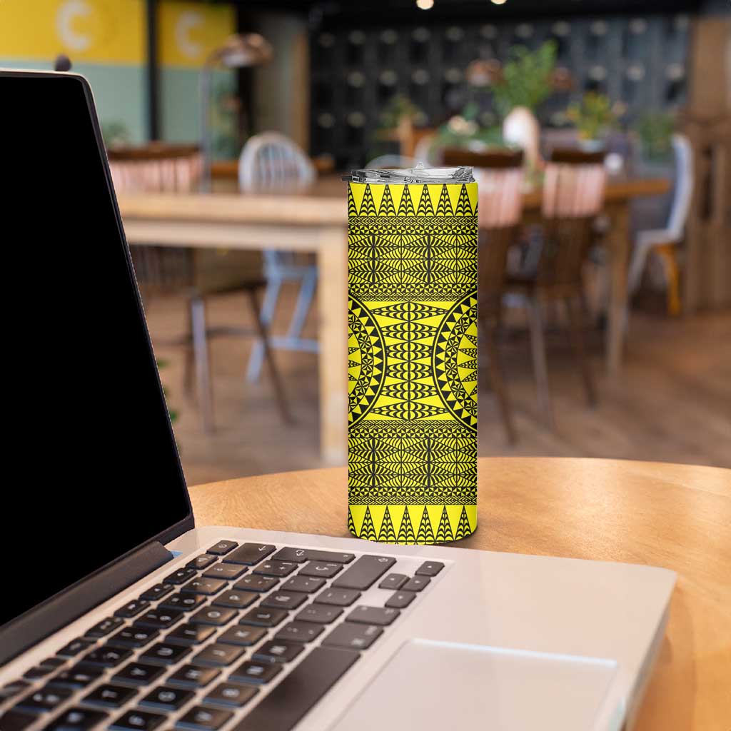 All Yellow Tonga Malo e lelei Skinny Tumbler Vintage Ngatu Tribal Pattern - Polynesian Pride