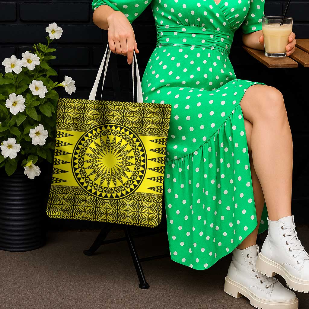 All Yellow Tonga Malo e lelei Tote Bag Vintage Ngatu Tribal Pattern - Polynesian Pride