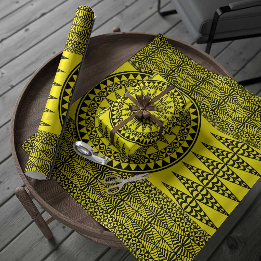 All Yellow Tonga Malo e lelei Wrapping Paper Vintage Ngatu Tribal Pattern - Polynesian Pride