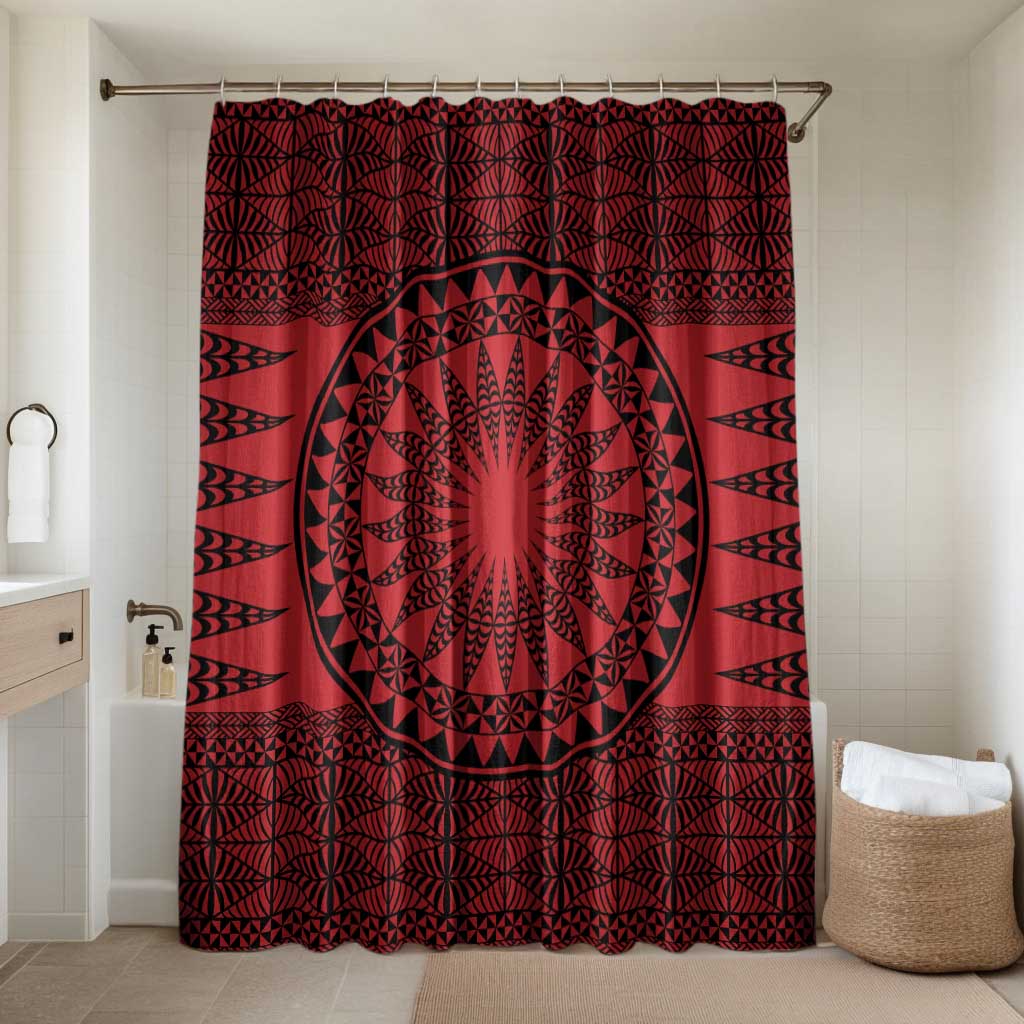 All Red Tonga Malo e lelei Bathroom Set Vintage Ngatu Tribal Pattern - Polynesian Pride