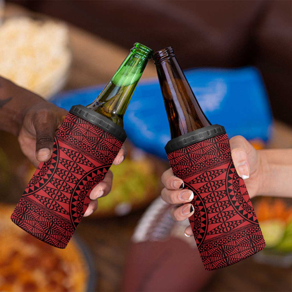 All Red Tonga Malo e lelei 4 in 1 Can Cooler Tumbler Vintage Ngatu Tribal Pattern - Polynesian Pride