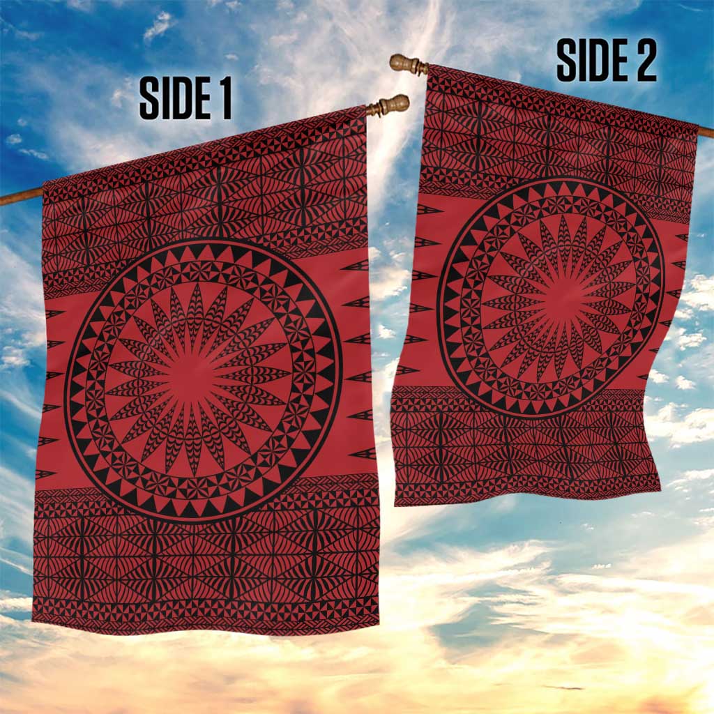 All Red Tonga Malo e lelei Garden Flag Vintage Ngatu Tribal Pattern - Polynesian Pride