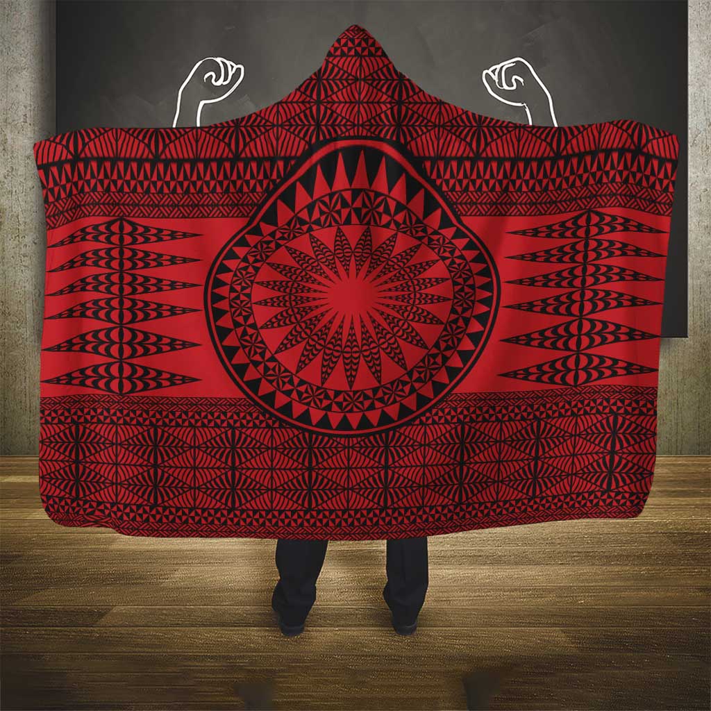 All Red Tonga Malo e lelei Hooded Blanket Vintage Ngatu Tribal Pattern - Polynesian Pride