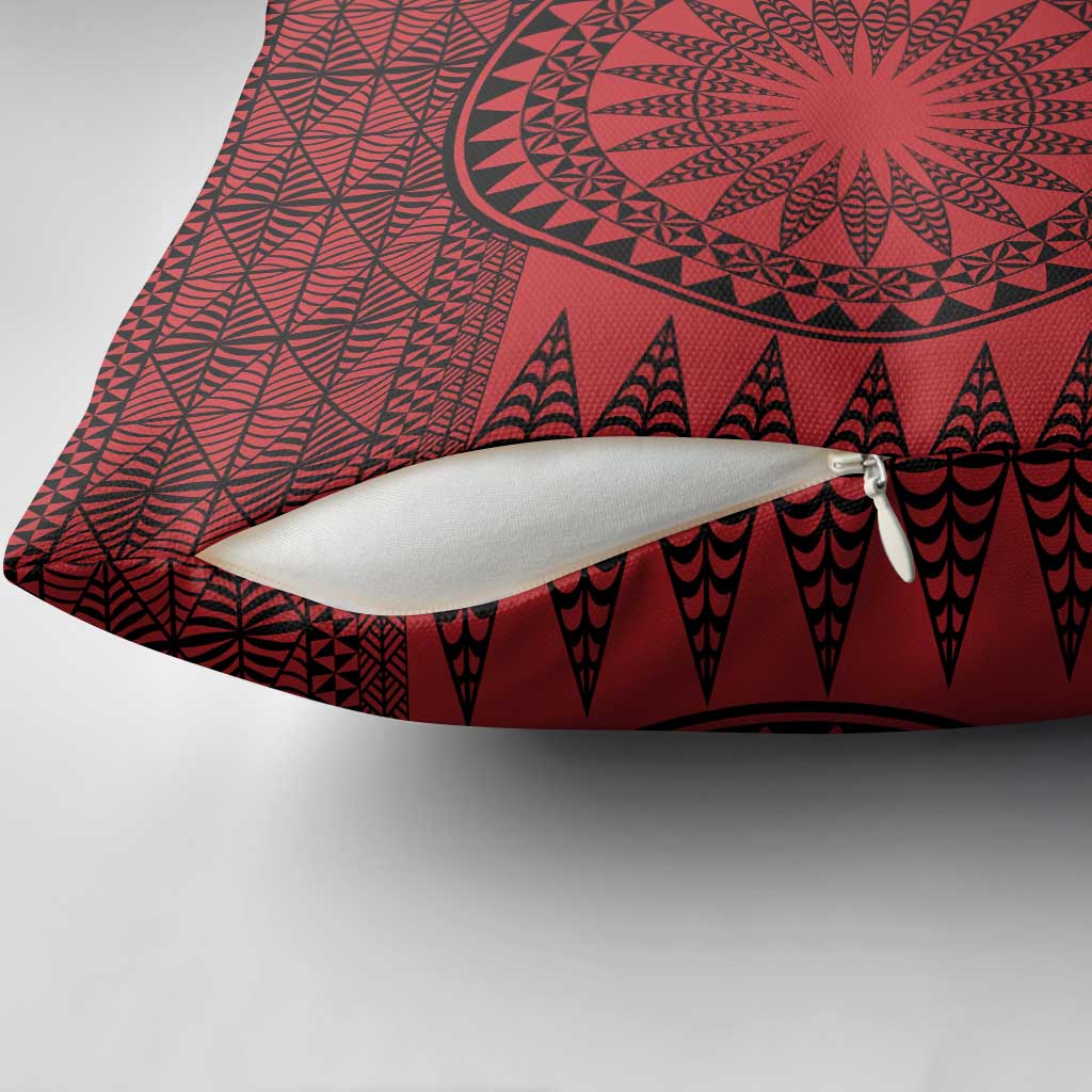 All Red Tonga Malo e lelei Pillow Cover Vintage Ngatu Tribal Pattern - Polynesian Pride