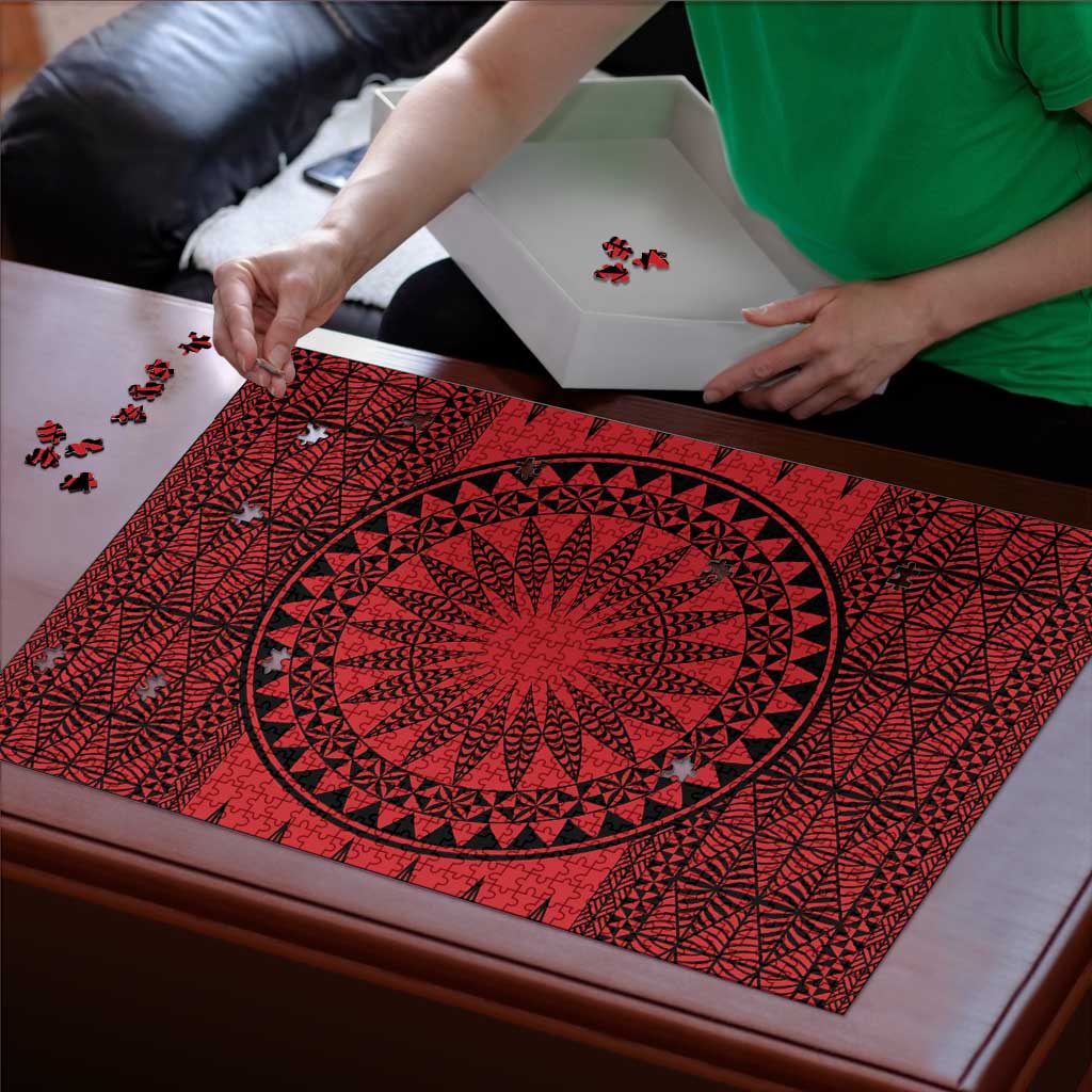 All Red Tonga Malo e lelei Puzzle Vintage Ngatu Tribal Pattern - Polynesian Pride