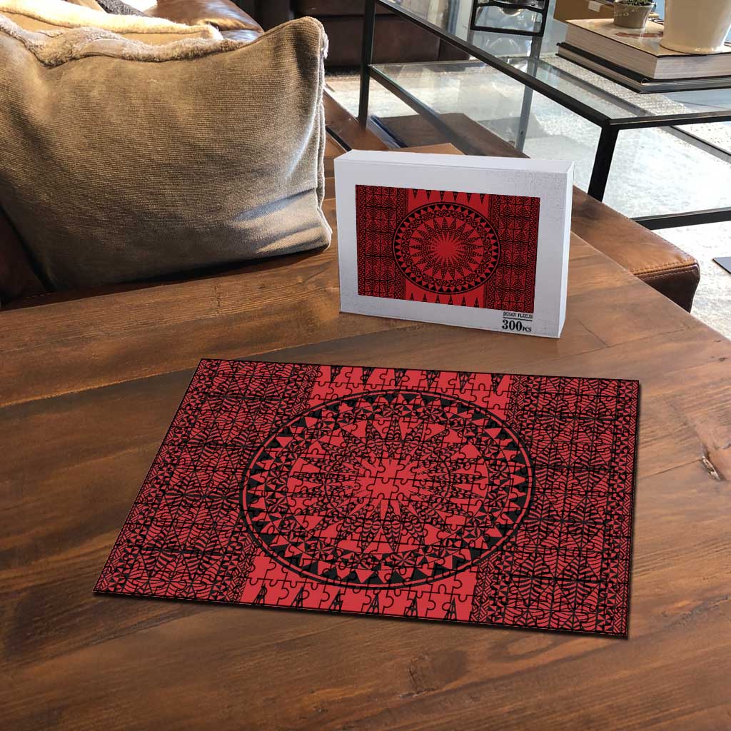 All Red Tonga Malo e lelei Puzzle Vintage Ngatu Tribal Pattern - Polynesian Pride