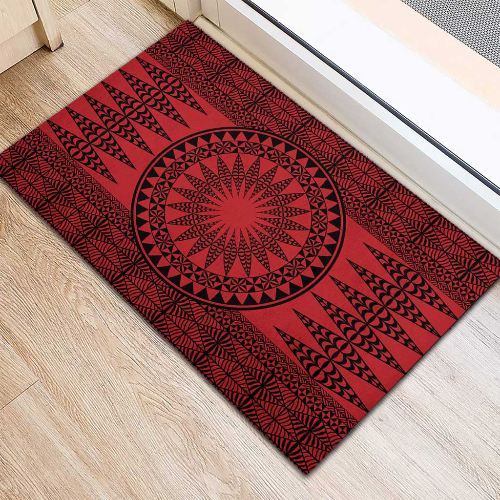 All Red Tonga Malo e lelei Rubber Doormat Vintage Ngatu Tribal Pattern - Polynesian Pride