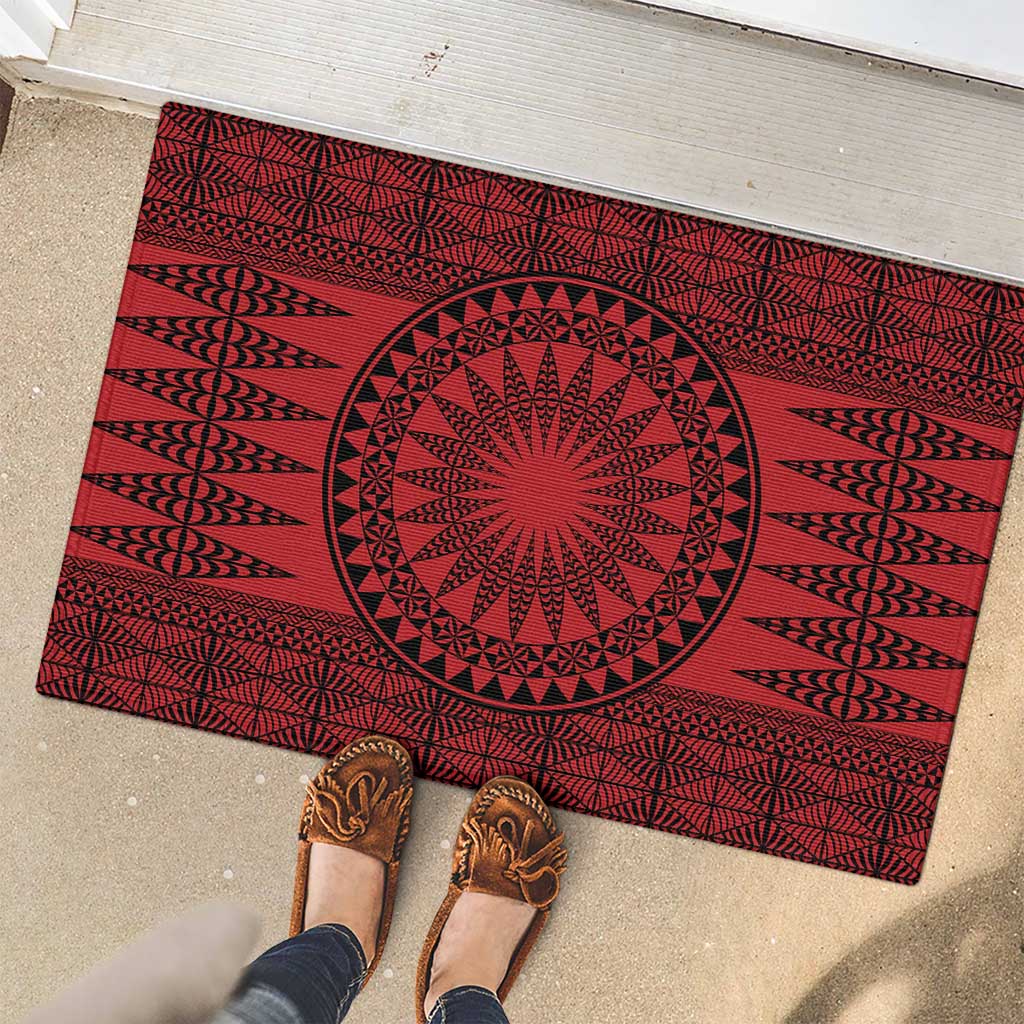 All Red Tonga Malo e lelei Rubber Doormat Vintage Ngatu Tribal Pattern - Polynesian Pride