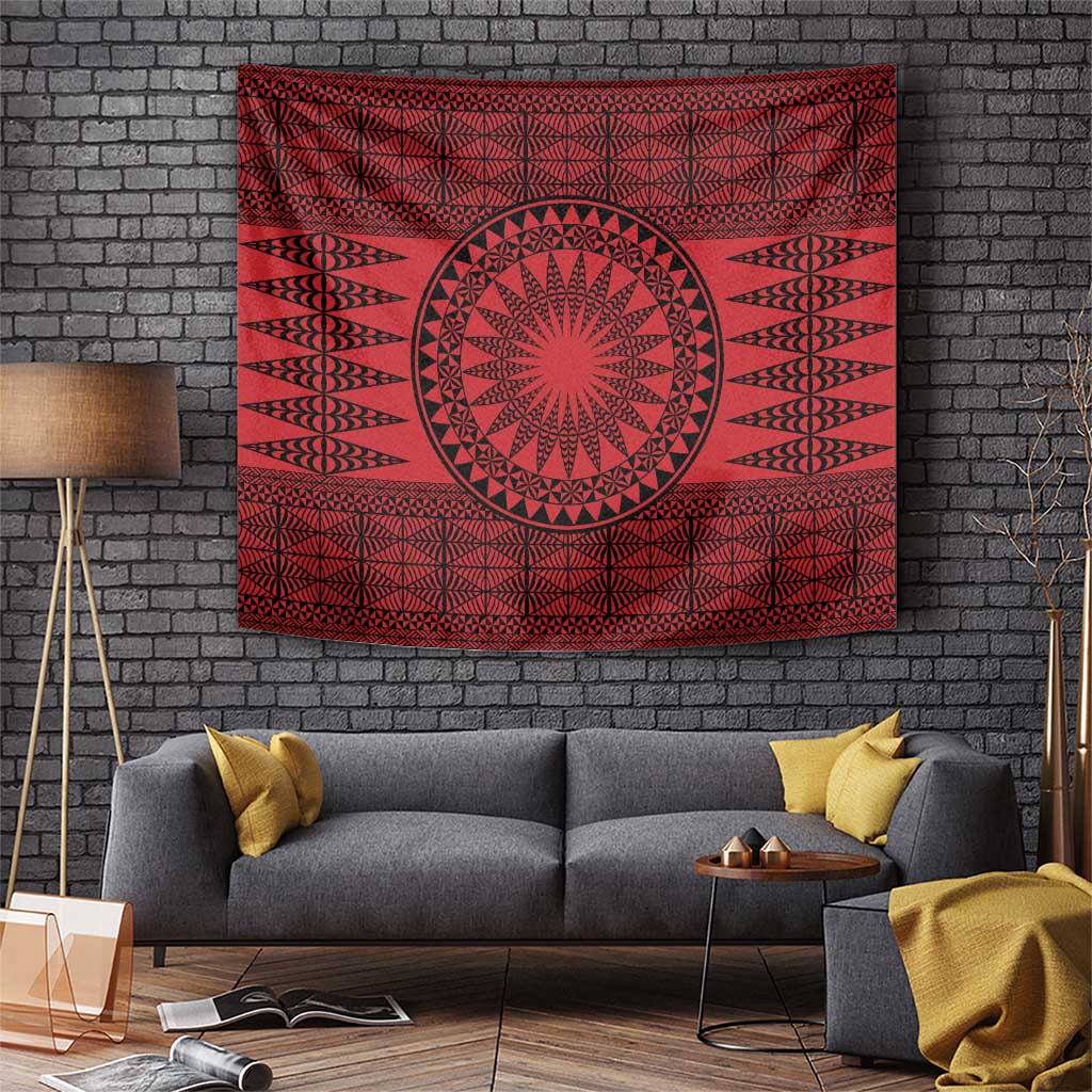 All Red Tonga Malo e lelei Tapestry Vintage Ngatu Tribal Pattern - Polynesian Pride