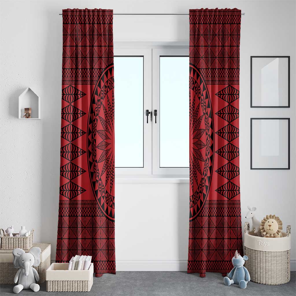 All Red Tonga Malo e lelei Window Curtain Vintage Ngatu Tribal Pattern - Polynesian Pride