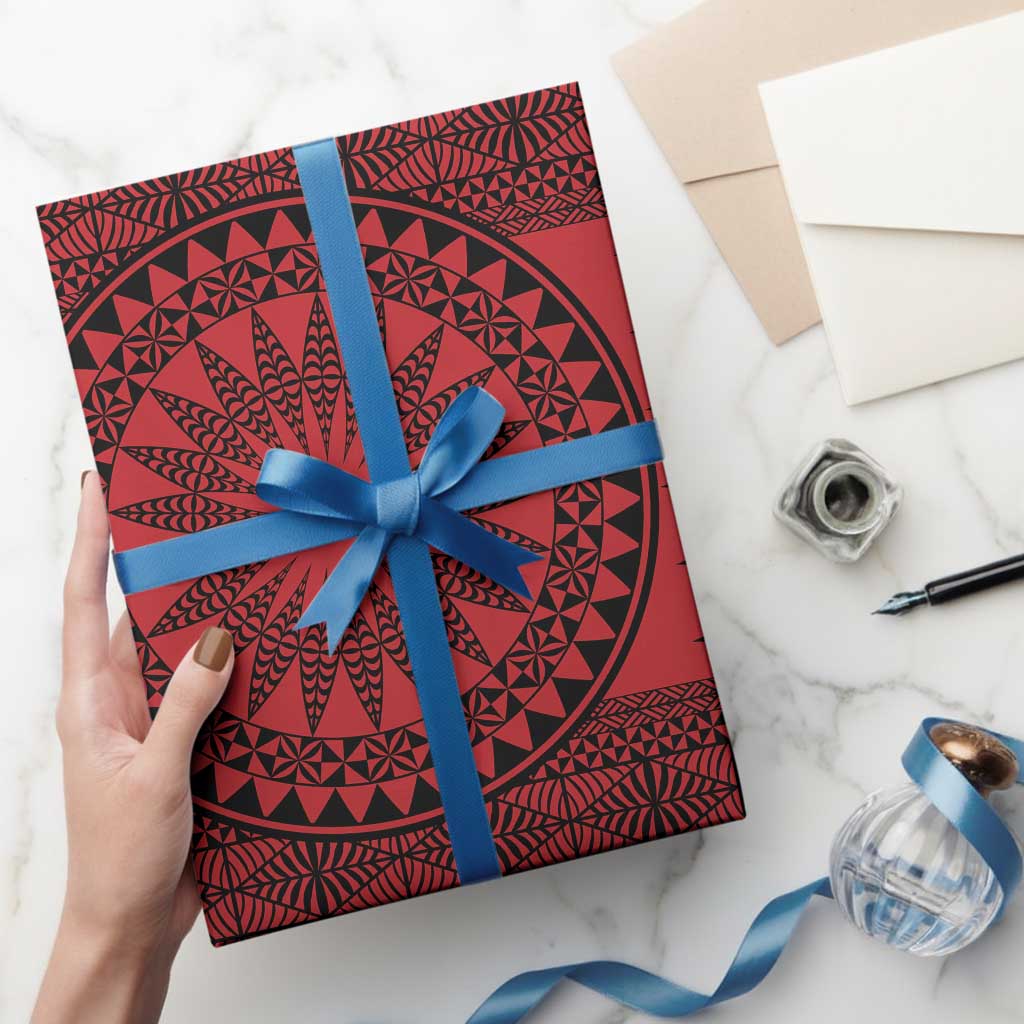 All Red Tonga Malo e lelei Wrapping Paper Vintage Ngatu Tribal Pattern - Polynesian Pride