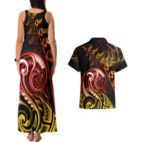 New Zealand Couples Matching Tank Maxi Dress and Hawaiian Shirt Aotearoa Hei-Tiki Maori Fern Tattoo Arty LT9 - Polynesian Pride