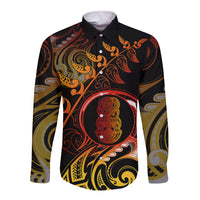 New Zealand Long Sleeve Button Shirt Aotearoa Hei-Tiki Maori Fern Tattoo Arty LT9 Unisex Reggae - Polynesian Pride