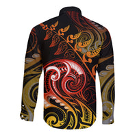 New Zealand Long Sleeve Button Shirt Aotearoa Manaia Maori Fern Tattoo Arty LT9 - Polynesian Pride