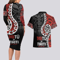 Honour The Treaty New Zealand Couples Matching Long Sleeve Bodycon Dress and Hawaiian Shirt Toitu Te Tiriti Ake!Ake!Ake! LT9 - Polynesian Pride