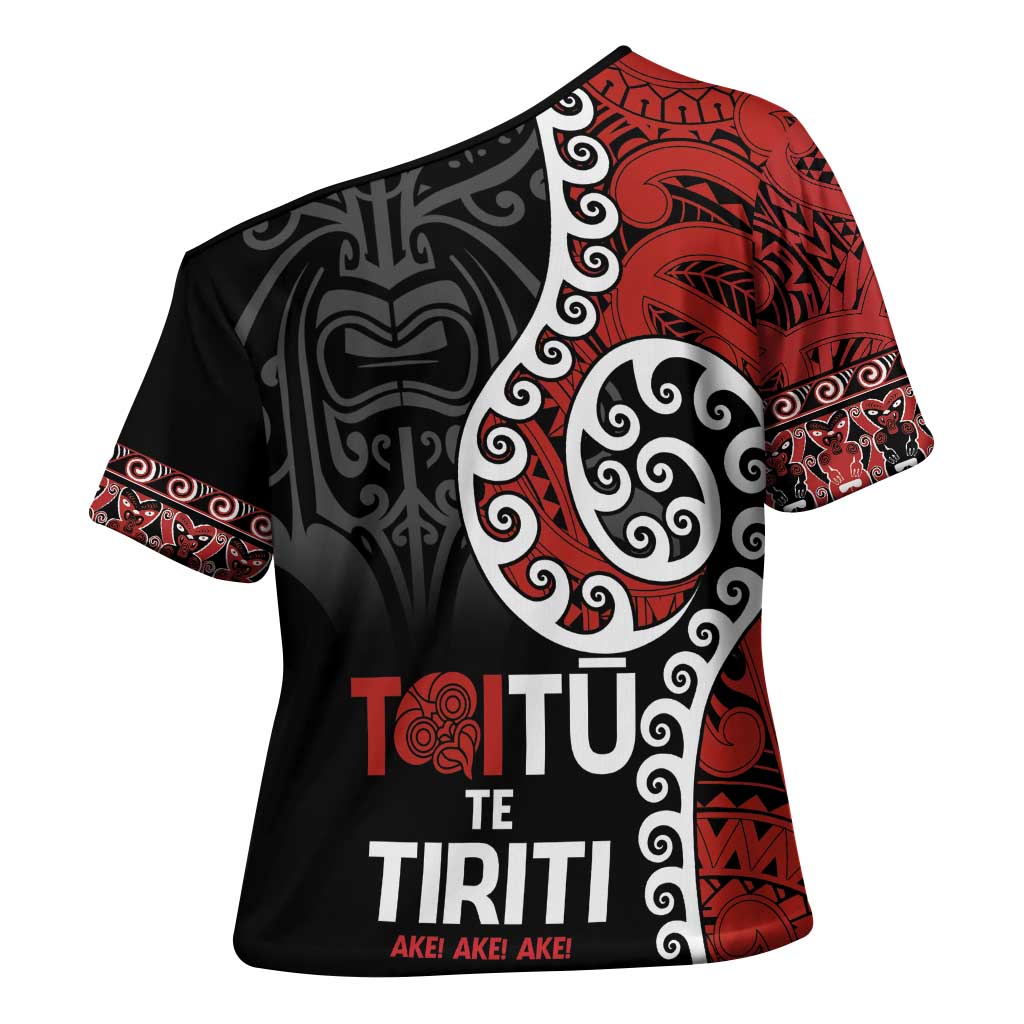 Honour The Treaty New Zealand Cross Shoulder Shirt Toitu Te Tiriti Ake Ake Ake LT9 - Polynesian Pride
