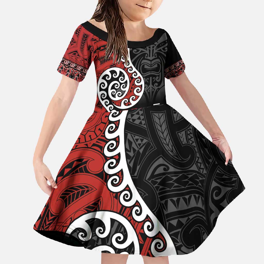 Honour The Treaty New Zealand Family Matching Mermaid Dress and Hawaiian Shirt Toitu Te Tiriti Ake!Ake!Ake! LT9 Daughter's Dress Black - Polynesian Pride