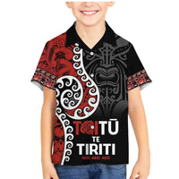 Honour The Treaty New Zealand Family Matching Mermaid Dress and Hawaiian Shirt Toitu Te Tiriti Ake!Ake!Ake! LT9 Son's Shirt Black - Polynesian Pride