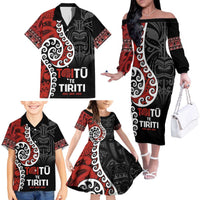 Honour The Treaty New Zealand Family Matching Off The Shoulder Long Sleeve Dress and Hawaiian Shirt Toitu Te Tiriti Ake!Ake!Ake! LT9 - Polynesian Pride