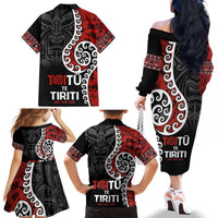 Honour The Treaty New Zealand Family Matching Off The Shoulder Long Sleeve Dress and Hawaiian Shirt Toitu Te Tiriti Ake!Ake!Ake! LT9 - Polynesian Pride