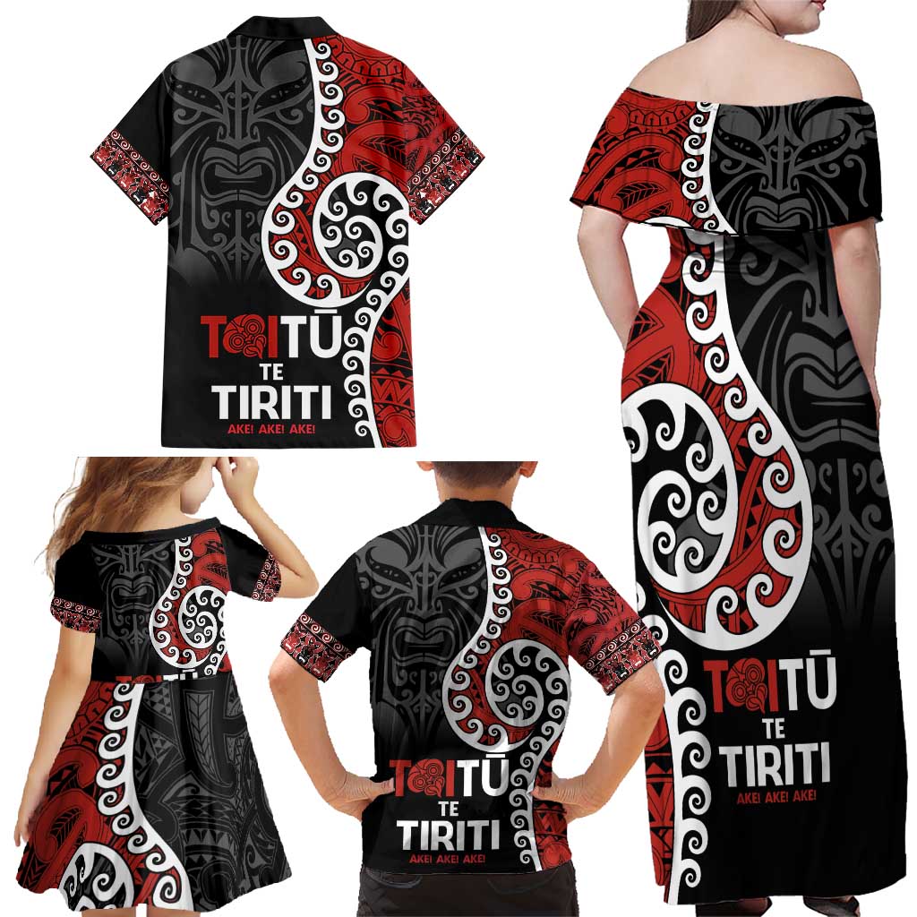 Honour The Treaty New Zealand Family Matching Off Shoulder Maxi Dress and Hawaiian Shirt Toitu Te Tiriti Ake!Ake!Ake! LT9 - Polynesian Pride