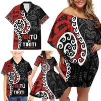 Honour The Treaty New Zealand Family Matching Off Shoulder Short Dress and Hawaiian Shirt Toitu Te Tiriti Ake!Ake!Ake! LT9 - Polynesian Pride