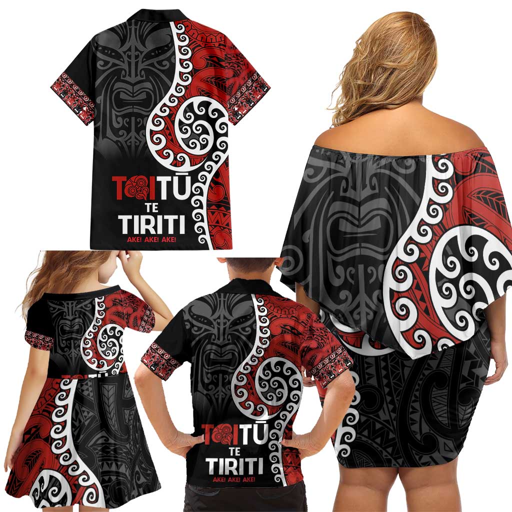 Honour The Treaty New Zealand Family Matching Off Shoulder Short Dress and Hawaiian Shirt Toitu Te Tiriti Ake!Ake!Ake! LT9 - Polynesian Pride
