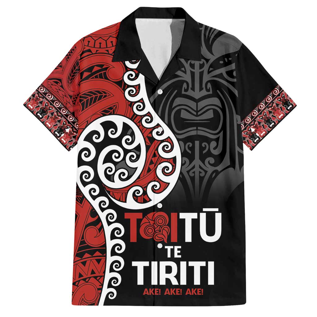 Honour The Treaty New Zealand Family Matching Puletasi and Hawaiian Shirt Toitu Te Tiriti Ake!Ake!Ake! LT9 Dad's Shirt - Short Sleeve Black - Polynesian Pride