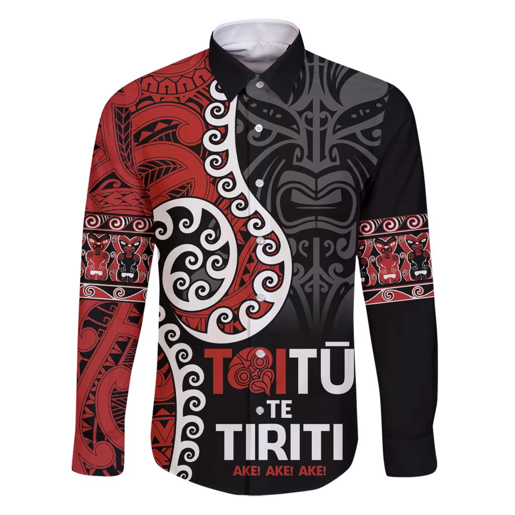 Honour The Treaty New Zealand Family Matching Puletasi and Hawaiian Shirt Toitu Te Tiriti Ake!Ake!Ake! LT9 Dad's Shirt - Long Sleeve Black - Polynesian Pride
