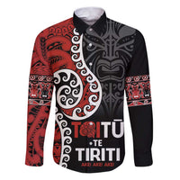 Honour The Treaty New Zealand Family Matching Puletasi and Hawaiian Shirt Toitu Te Tiriti Ake!Ake!Ake! LT9 Dad's Shirt - Long Sleeve Black - Polynesian Pride