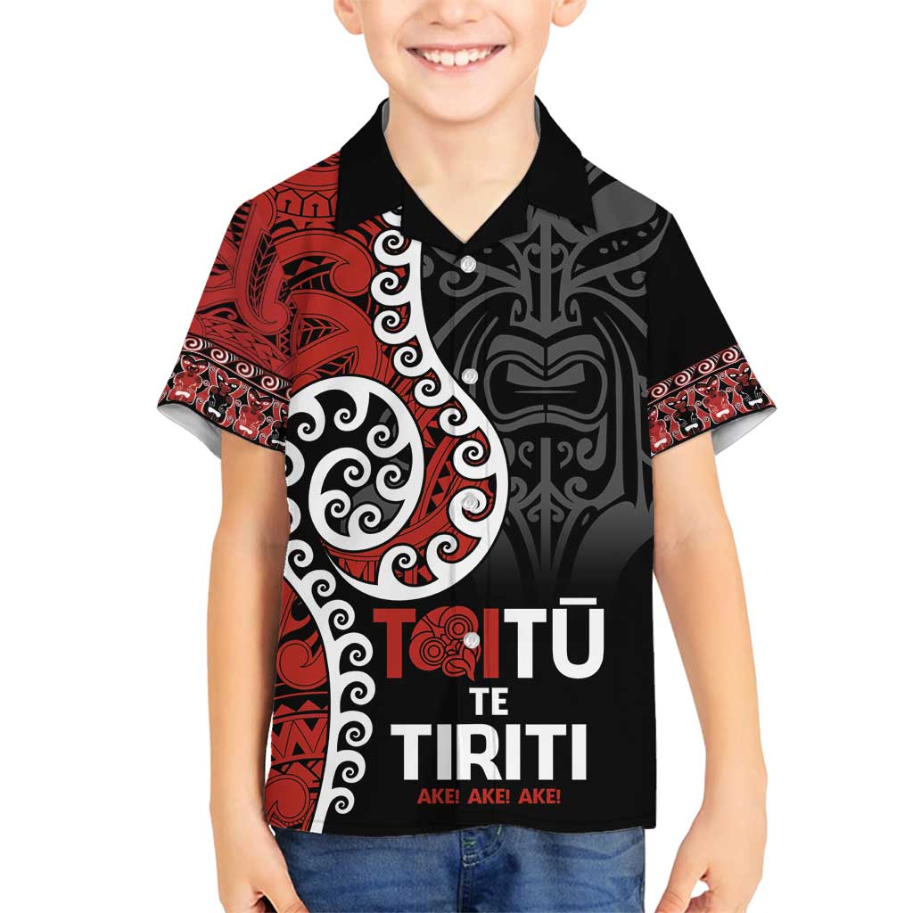 Honour The Treaty New Zealand Family Matching Puletasi and Hawaiian Shirt Toitu Te Tiriti Ake!Ake!Ake! LT9 Son's Shirt Black - Polynesian Pride