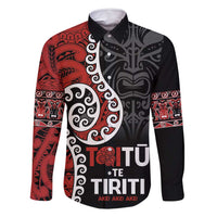 Honour The Treaty New Zealand Family Matching Tank Maxi Dress and Hawaiian Shirt Toitu Te Tiriti Ake!Ake!Ake! LT9 Dad's Shirt - Long Sleeve Black - Polynesian Pride