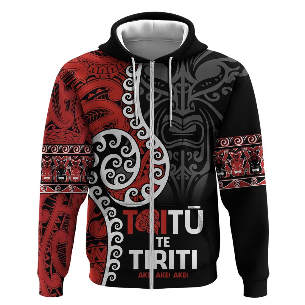 Honour The Treaty New Zealand Hoodie Toitu Te Tiriti Ake!Ake!Ake! LT9 Zip Hoodie Black - Polynesian Pride
