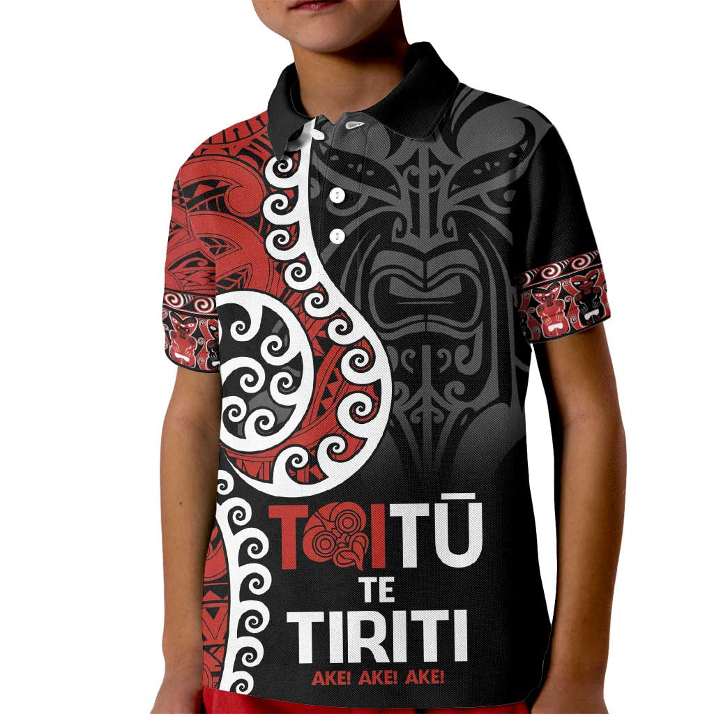 Honour The Treaty New Zealand Kid Polo Shirt Toitu Te Tiriti Ake!Ake!Ake! LT9 Kid Black - Polynesian Pride