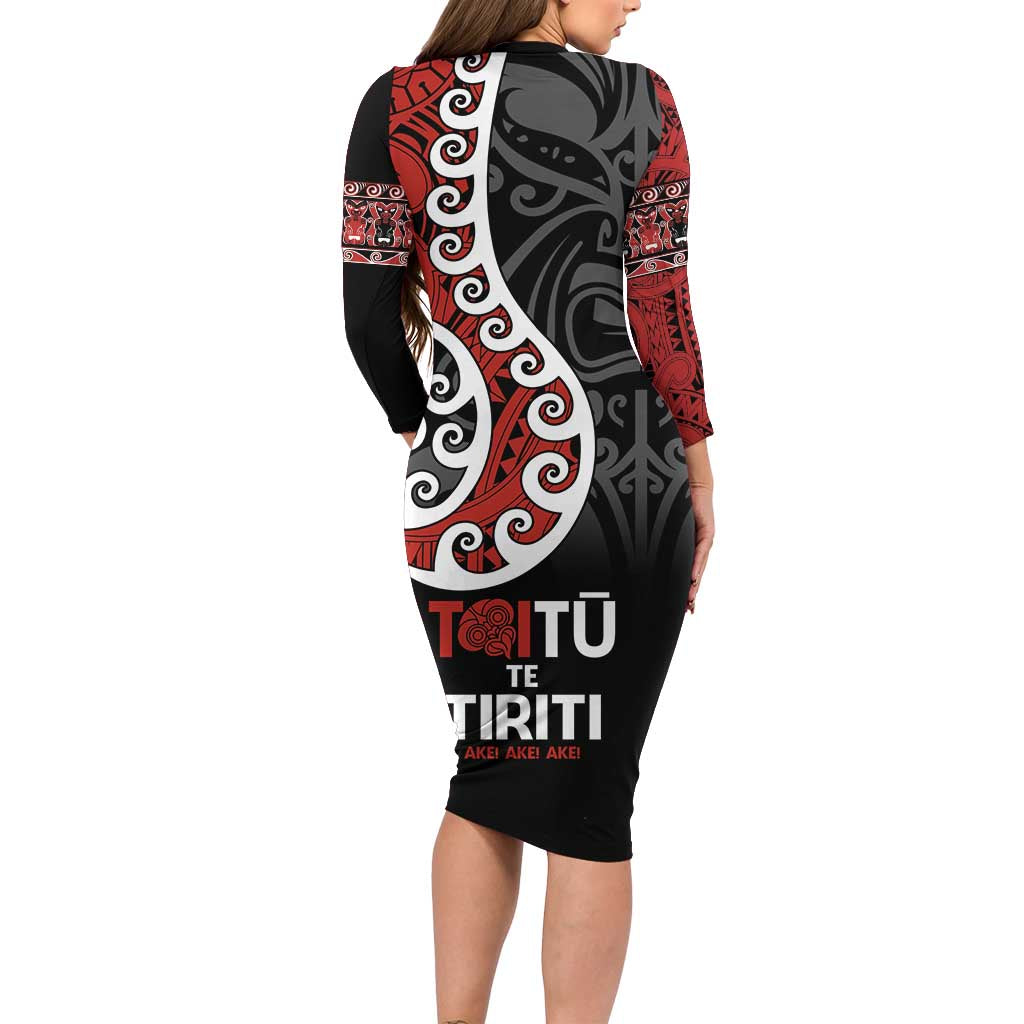 Honour The Treaty New Zealand Long Sleeve Bodycon Dress Toitu Te Tiriti Ake!Ake!Ake! LT9 - Polynesian Pride