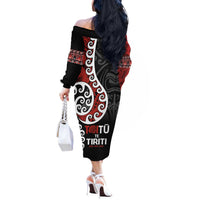 Honour The Treaty New Zealand Off The Shoulder Long Sleeve Dress Toitu Te Tiriti Ake!Ake!Ake! LT9 - Polynesian Pride