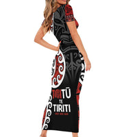 Honour The Treaty New Zealand Short Sleeve Bodycon Dress Toitu Te Tiriti Ake!Ake!Ake! LT9 - Polynesian Pride