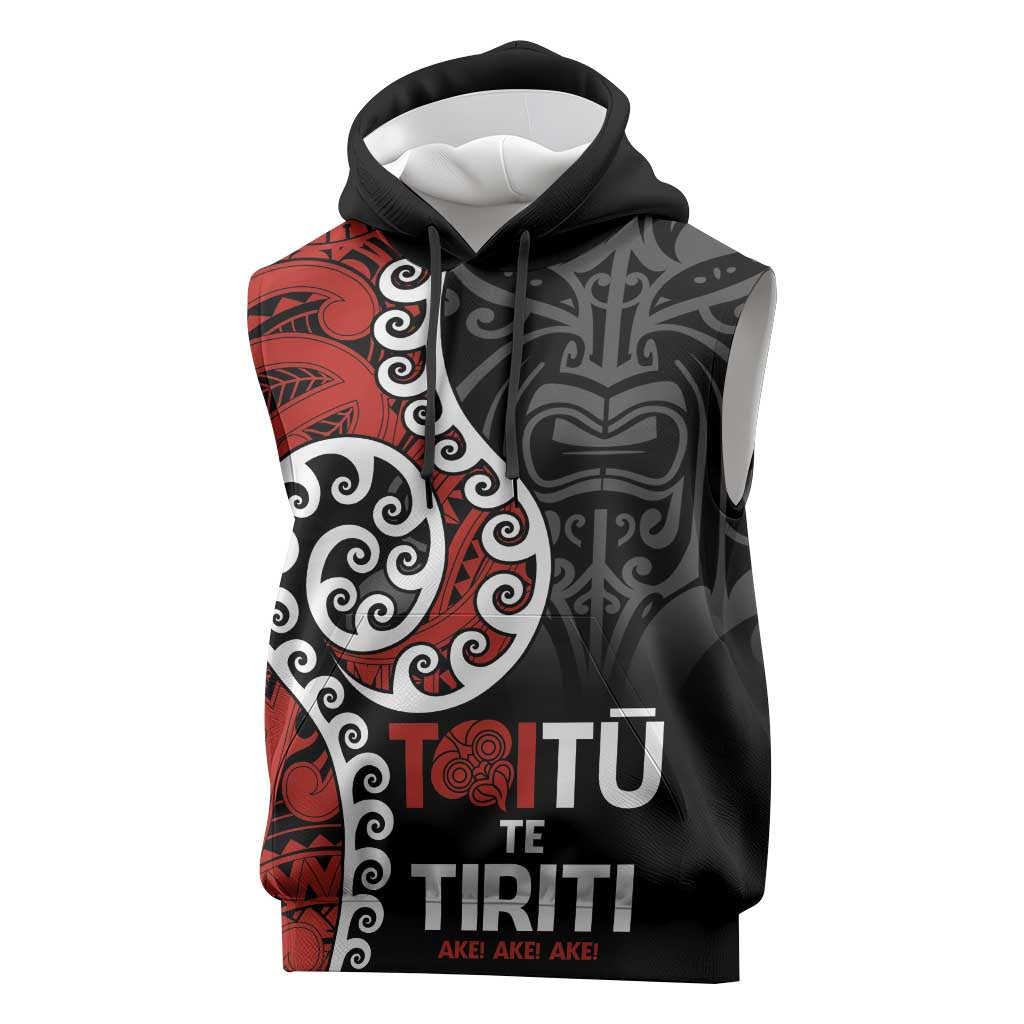 Honour The Treaty New Zealand Sleeveless Hoodie Toitu Te Tiriti Ake Ake Ake LT9 Red - Polynesian Pride