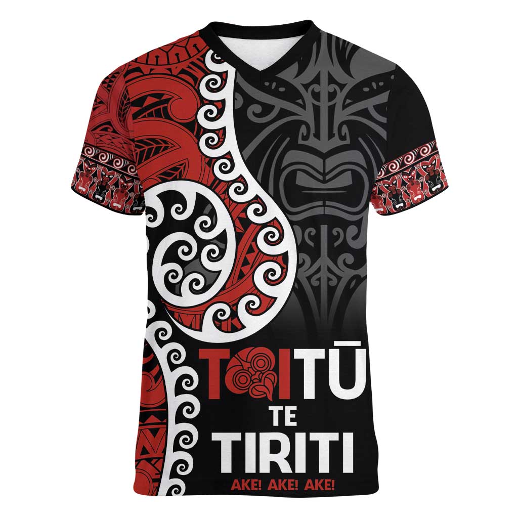 Honour The Treaty New Zealand Women V-Neck T-Shirt Toitu Te Tiriti Ake!Ake!Ake!