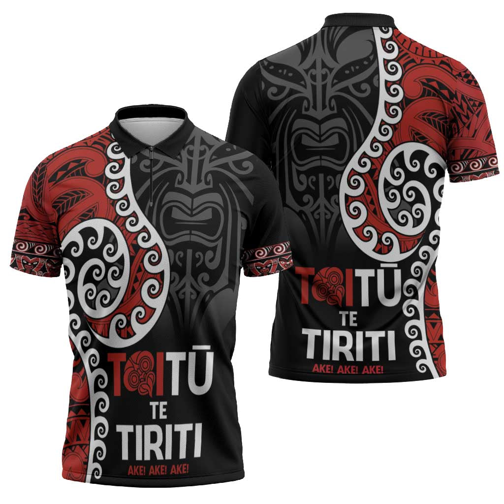 Honour The Treaty New Zealand Zipper Polo Shirt Toitu Te Tiriti Ake Ake Ake LT9 - Polynesian Pride