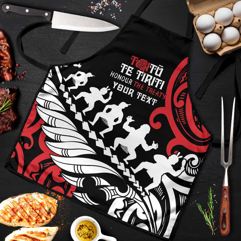 Honour The Treaty New Zealand Personalised Apron Toitu Te Tiriti Half Fern Haka Dance LT9 Red - Polynesian Pride